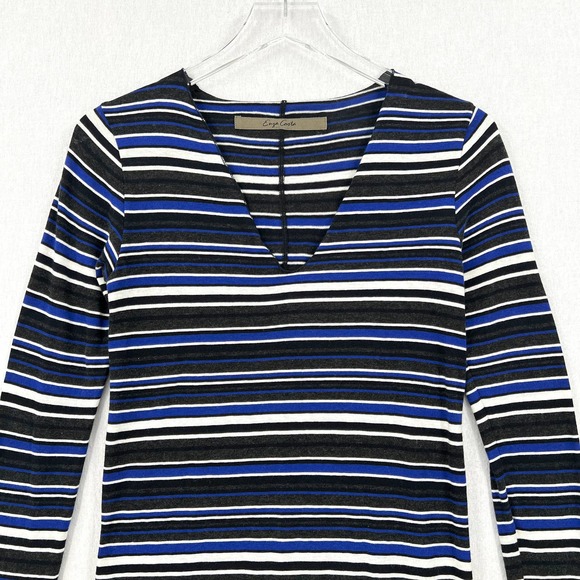 ENZA COSTA Dress Womens Medium Black Blue White Striped Long Sleeve V-neck Midi - Picture 3 of 13